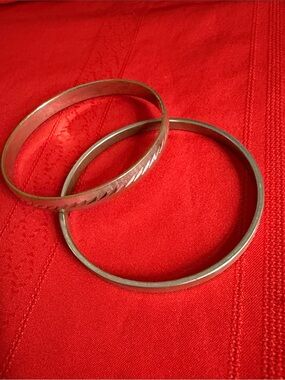 MONET Bracelet Set - 1960’s Signed Silver-Tone Etched Diamond-Cut Pattern Bangle